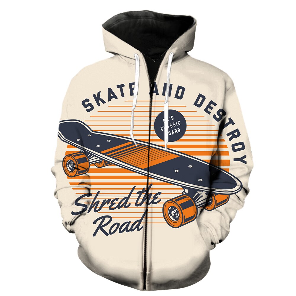 Cartoon Skateboard Mens Zipper Hoodie 2022 Hot  Fashion Oversized 3D Printed Casual Funny Sweatshirts Streetwear Uni